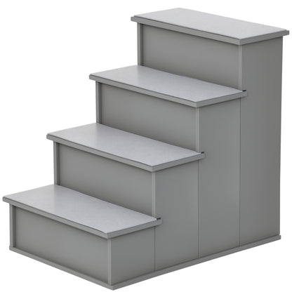 PawHut 4 Step Dog Steps for Bed, Wooden Dog Steps for Sofa, Pet Stairs for Bed Couch with Non-Slip Carpet for Cats and Puppies, 40 x 59 x 54.2 cm, Grey