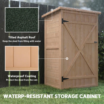 Outsunny Wooden Small Shed, Garden Storage Shed with Shelves and Bolt Latch, 75L x 56W x115H cm, Natural