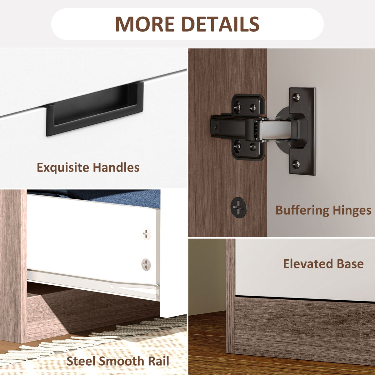 HOMCOM Modern Clothes Storage Cupboard Unit, 3 Drawer 2 Door Wardrobe with Hanging Rod, White/Brown
