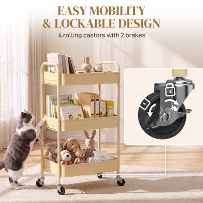 HOMCOM Three-Tier Steel Storage Trolley - Yellow