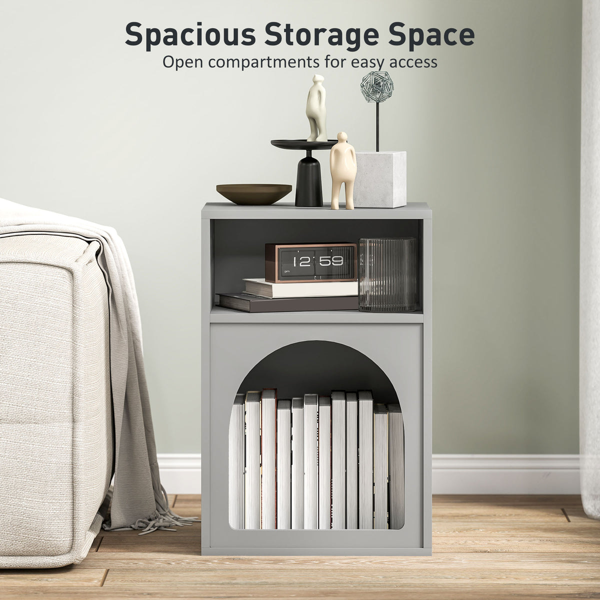 HOMCOM Bedside Table with 2 Open Compartments - Grey
