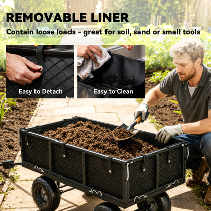 Outsunny 114L Steel Frame Garden Cart Trolley - Black