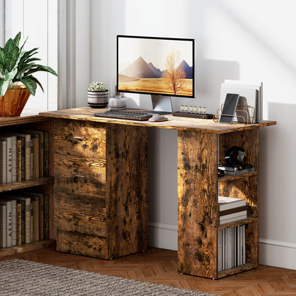 HOMCOM Computer Desk with Drawers, Home Office Desk, Writing Table, PC Workstation with 3 Storage Shelves for Working, Study, 120 x 49 x 72 cm, Rustic Brown