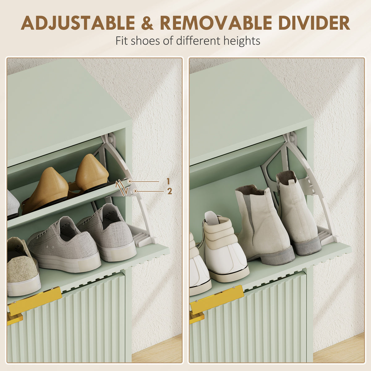 HOMCOM Elegant Four-Drawer Shoe Cabinet - Light Green
