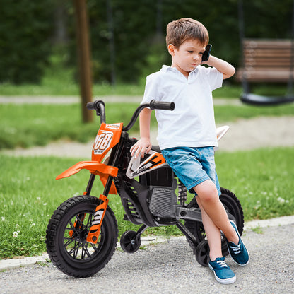 AIYAPLAY Kids Electric Motorcycle, 12V Ride On Motorbike with Training Wheels, Soft Start, Suspension, Music for 3–6 Y, Orange