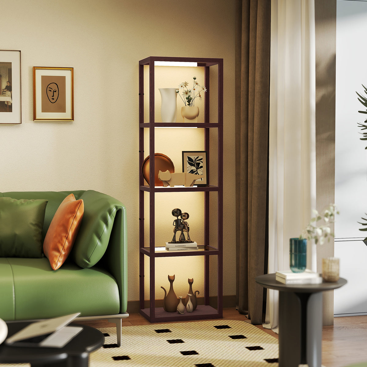 HOMCOM Four-Shelf Floor Lamp - Dark Brown