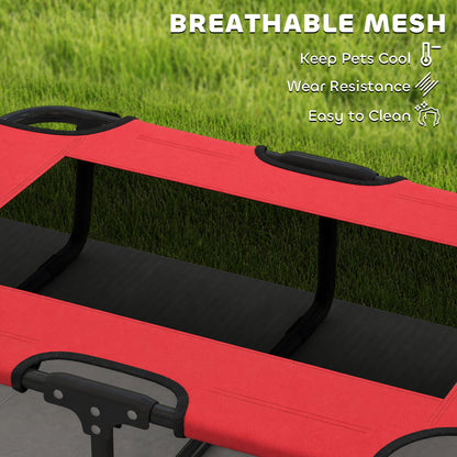 PawHut Portable Raised Dog Bed, Elevated Pet Cot with Breathable Mesh for Indoor Outdoor, for Small Medium Dogs, Red