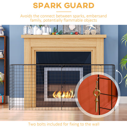 HOMCOM Extendable Fire Guard Screen, Freestanding Fire Screen Spark Guard, Folding Fireplace Cover, Wire Mesh, Child & Pet Safety Barrier for Fireplaces, 81.5-160cm, Black