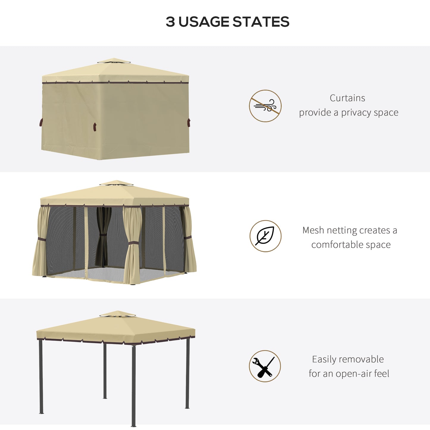 Outsunny 3 x 3(m) Patio Gazebo Canopy Garden Pavilion Tent Shelter with 2 Tier Water Repellent Roof, Mosquito Netting