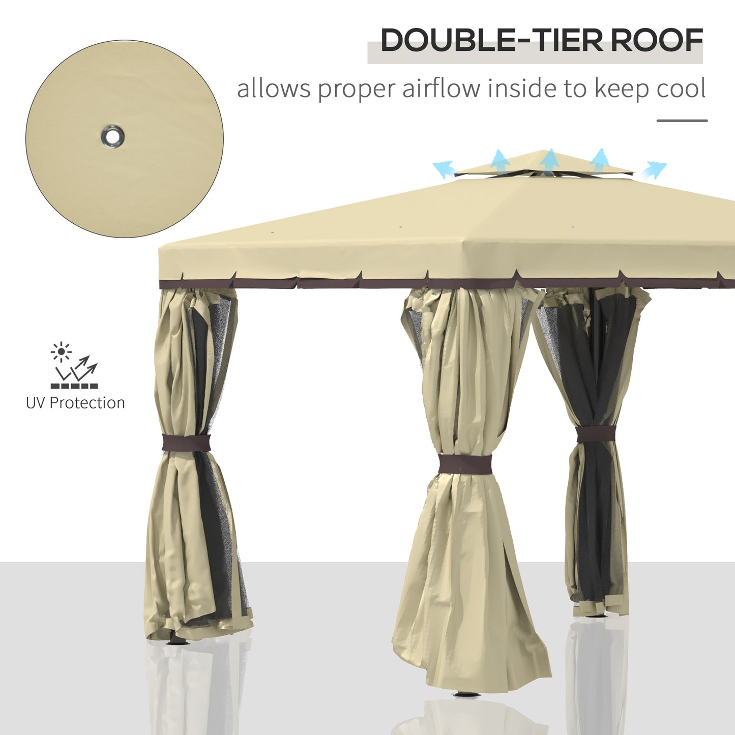 Outsunny 3 x 3(m) Patio Gazebo Canopy Garden Pavilion Tent Shelter with 2 Tier Water Repellent Roof, Mosquito Netting
