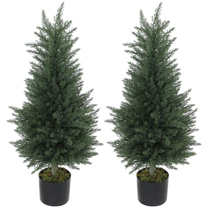 HOMCOM Artificial Cypress Tree, 90 cm Fake Cypress Tree with Plastic Pots, UV-Resistant Faux Plants for Garden Front Porch Decoration, 2 Pack