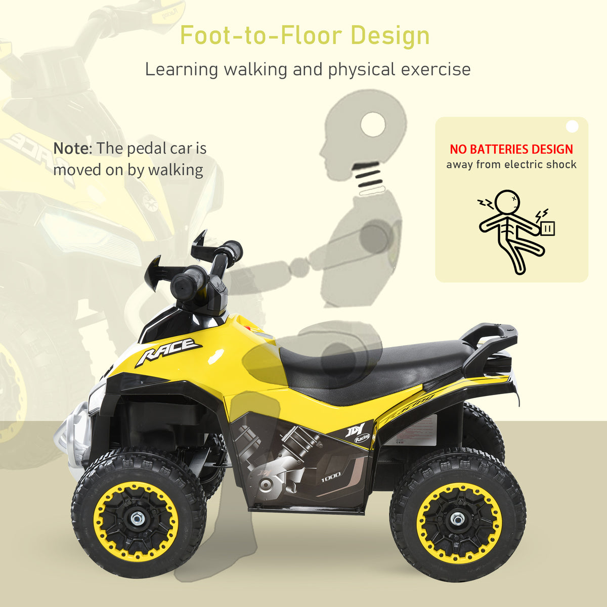 HOMCOM No Power Ride on Car Toddler Kids Walker Foot To Floor Slider w/ Music Lights for 18 - 36 Months Yellow