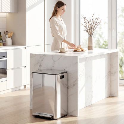 HOMCOM 40L Dual Compartment Stainless Steel Bin, with Deodoriser Holders - Silver Tone