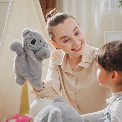 HOMCOM Kids Toddler Rocking Horse Plush Ride On Koala Rocker Wooden Base Seat Safety Belt w/ Gloved Doll Toy for 18-36 Months Grey