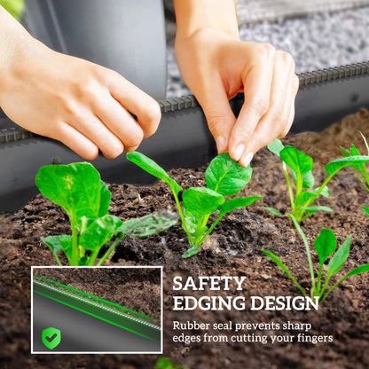Outsunny Galvanised Raised Garden Bed, Metal Planter Box with Safety Edging, for Flowers, Herbs, Succulents, Dark Grey