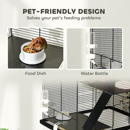PawHut Three-Tier Gerbil Cage, Hamster Cage for Dwarf Hamster w/ Wheels, Deep Bottom, Food Dish, Water Bottle