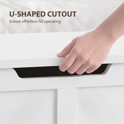 HOMCOM 100L Home Storage Box, with Safety Hinge - White Wood-Effect