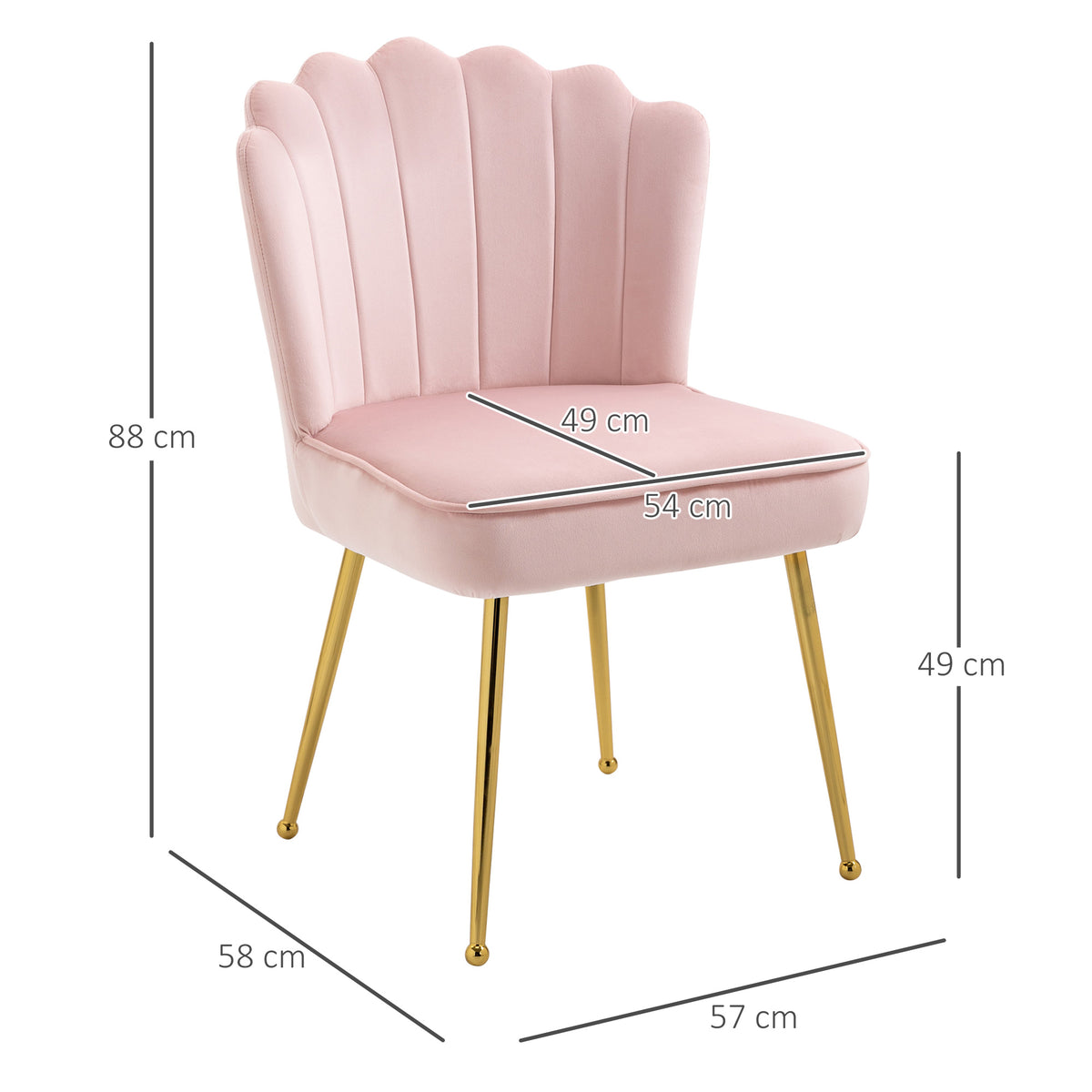 HOMCOM Velvet-Feel Shell Accent Chair with Metal Legs and Comfort Padding - Pink
