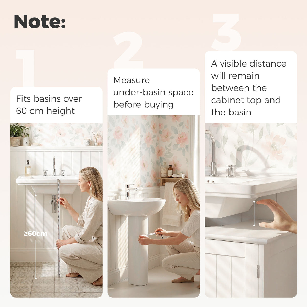 kleankin Under Sink Bathroom Cabinet, Freestanding Under Sink Cabinet with 2 Doors and Adjustable Shelf for Basin without or with Pedestal, White