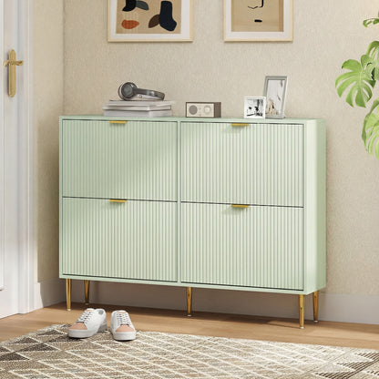 HOMCOM Elegant Four-Drawer Shoe Cabinet - Light Green