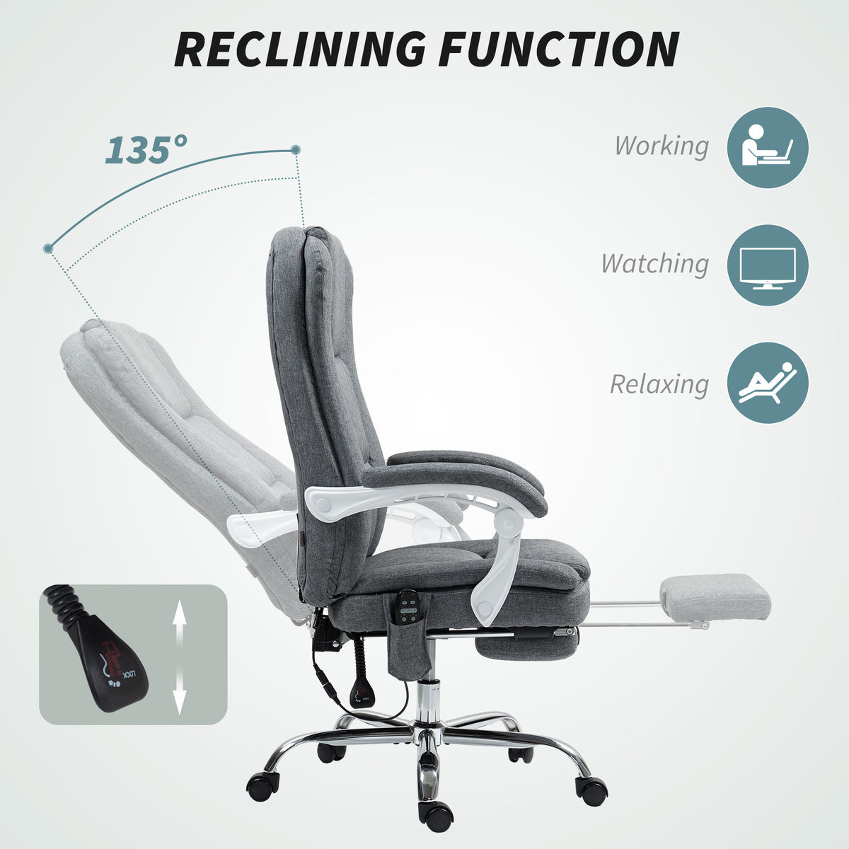 HOMCOM Six-Point Office Massage Chair, with Heat - Grey