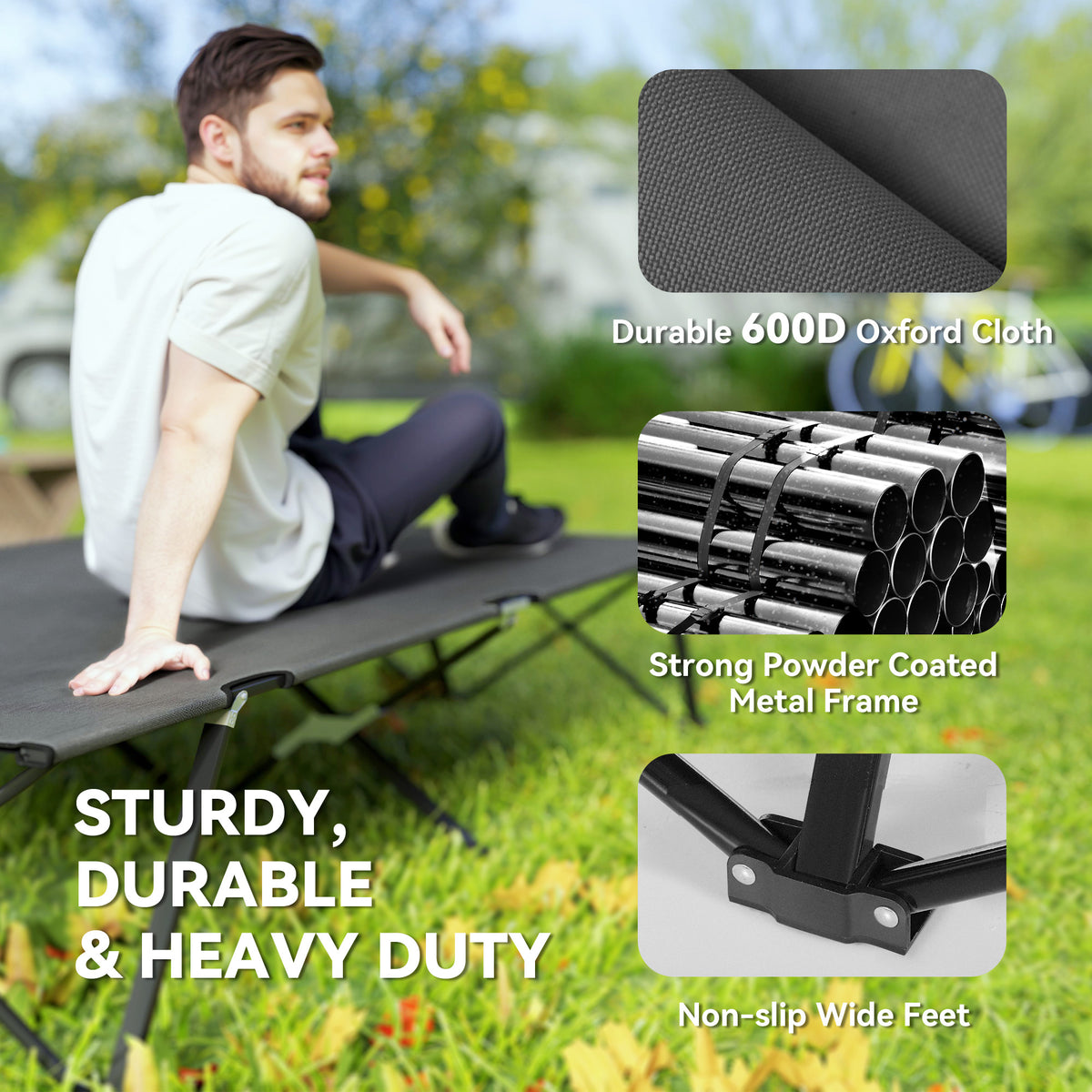 Outsunny Double Camping Cot Bed, with Bag - Charcoal Grey