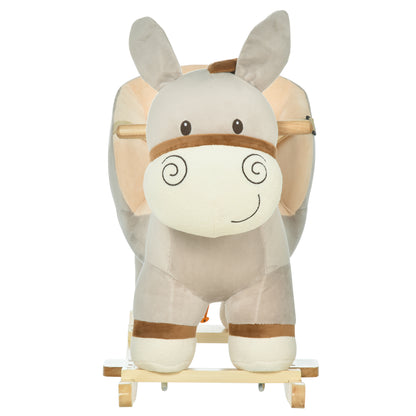 HOMCOM Kids Rocking Horse, Children Plush Ride On Donkey Animal Rocker w/ Sound, Wood Base Seat, Seat Belt, Baby Toy Rocker for Toddler 18 - 36 Months, Grey