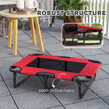 PawHut Portable Raised Dog Bed, Elevated Pet Cot with Breathable Mesh for Indoor Outdoor, for Small Medium Dogs, Red
