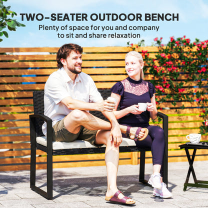 Outsunny Two-Seater Rattan Garden Bench - Beige
