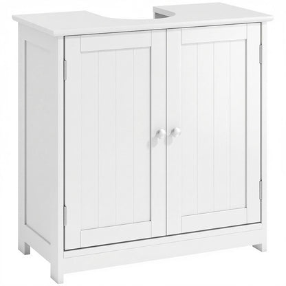 kleankin Under Sink Bathroom Cabinet, Freestanding Under Sink Cabinet with 2 Doors and Adjustable Shelf for Basin without or with Pedestal, White