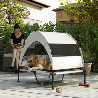 PawHut Portable Elevated Dog Bed with Removable Canopy, Cooling Raised Pet Cot for Medium Large Dogs, 92 x 75 x 85 cm