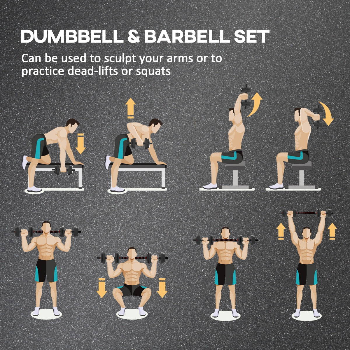 HOMCOM 15kg 2 in 1 Adjustable Dumbbells Weight Set, Dumbbell Hand Weight Barbell for Weight Training, Black