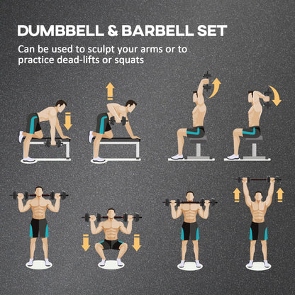 HOMCOM 15kg 2 in 1 Adjustable Dumbbells Weight Set, Dumbbell Hand Weight Barbell for Weight Training, Black
