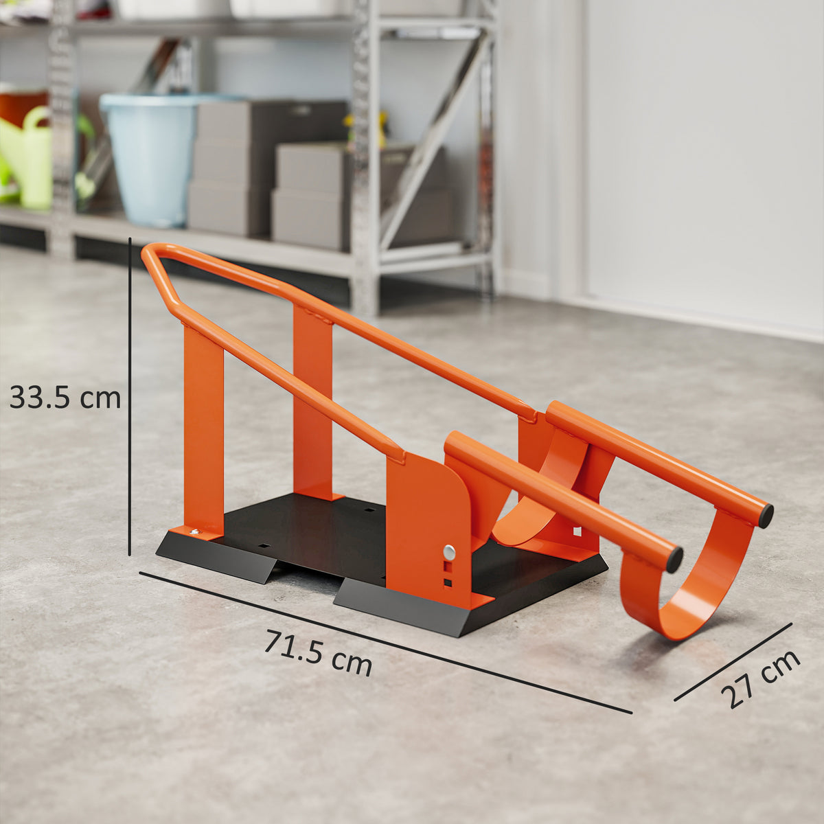 HOMCOM Motorcycle Wheel Chock, 816.5 kg Capacity Heavy Duty Steel Motorcycle Front Wheel Chock Holder with 3 Height Adjustable Holes, Fits 381-533.4 mm Wheels, Orange