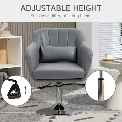 HOMCOM Swivel Accent Chair, Microfiber Cloth Tub Vanity Chair, Modern Armchair with Adjustable Height and Lumbar Support for Living Room Bedroom Salon Make up Room Dressing Table, Dark Grey