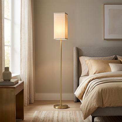 HOMCOM Floor Lamp, Modern Standing Lamp with Linen Shade and Foot Switch, Tall Lamps for Bedroom, Bulb not Included, Gold Tone