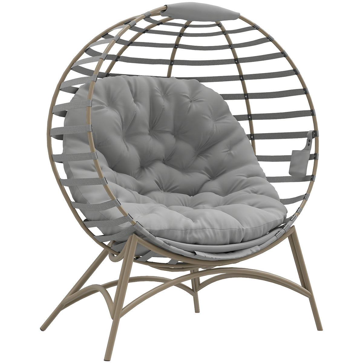 Outsunny Egg Chair with Cushion & Side Pocket - Light Grey