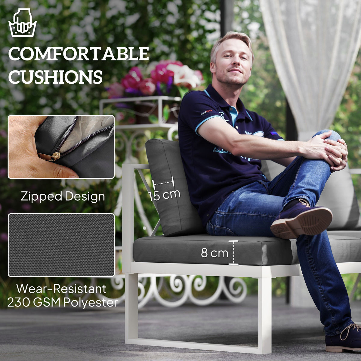 Outsunny Four-Piece L Shaped Garden Furniture Set with 5-Level Adjustable Lounger - Grey