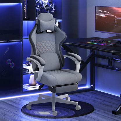 HOMCOM Gaming Chair, Gamer Computer Chair with Footrest, High Back, Lumbar Support, Adjustable Height, Swivel Wheels for Home Office, Grey