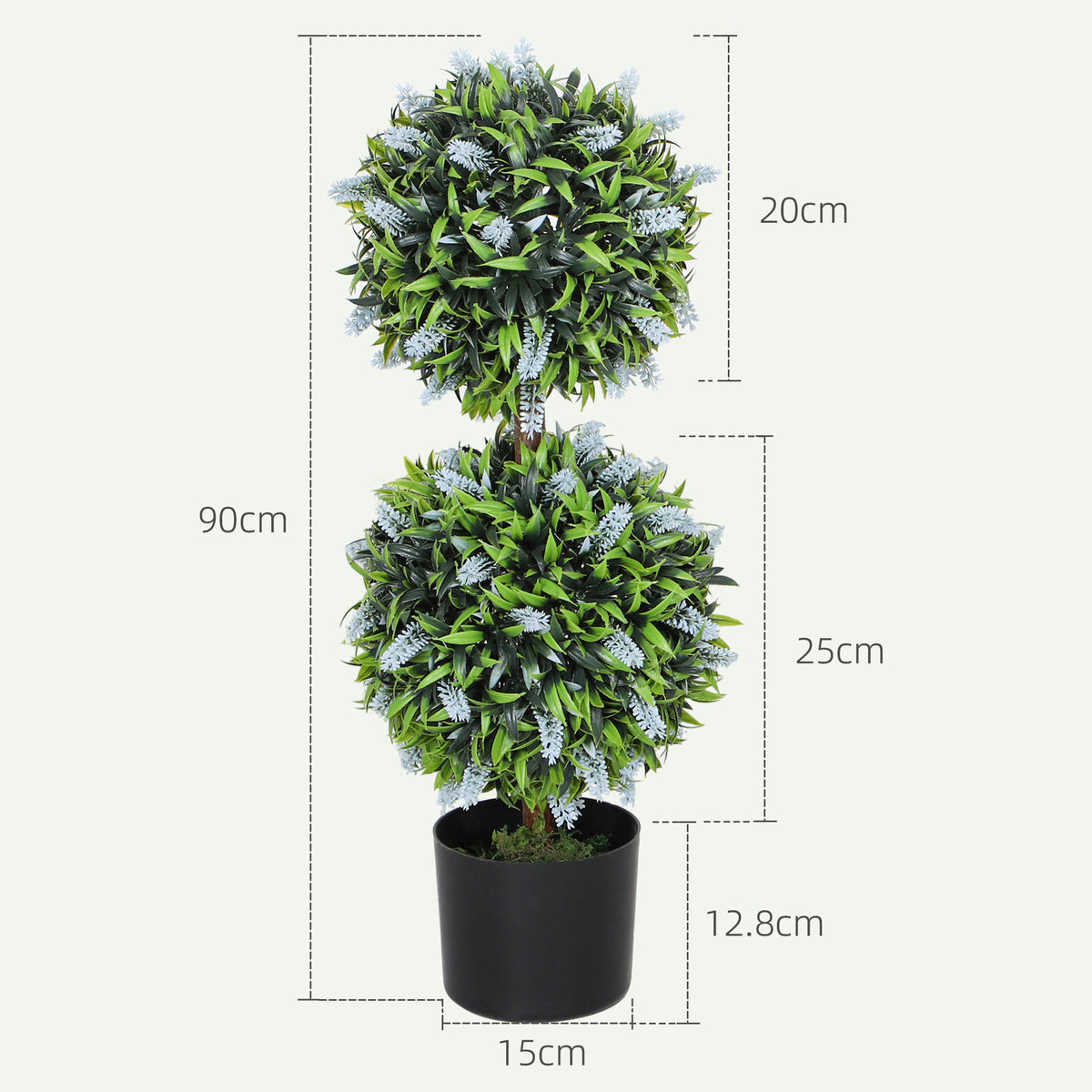 HOMCOM Set of 2 Artificial Plants, Lavender Flowers Ball Trees with Pot, for Home Indoor Outdoor Decor, 70cm