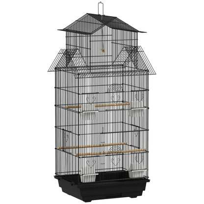 PawHut Metal Bird Cage with Plastic Swing, Perch, Food Container, Tray, Handle, for Finches, Canaries, 43 x 32.5 x 104cm
