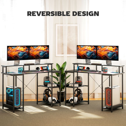 HOMCOM LED Computer Desk, with Power Outlets and Shelves - Black