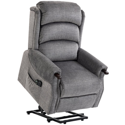 HOMCOM Power Lift Recliner with Vibration Massage and Heat, Lift Chair for Tall with Wood Grip, Pocket Spring, Light Grey