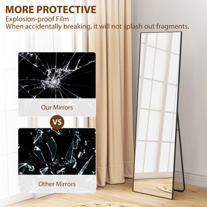 HOMCOM Full Length Mirror, Aluminium Alloy Framed Full Body Mirror with Tempered Glass, Standing or Wall Hanging, Black