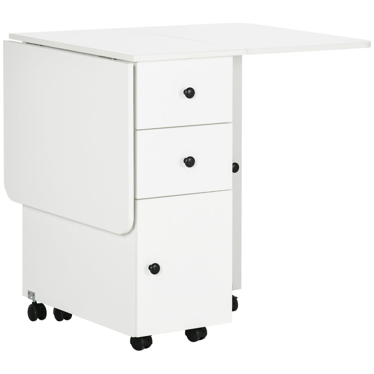HOMCOM Multi-Storage Six-Person Drop Leaf Dining Table -  White