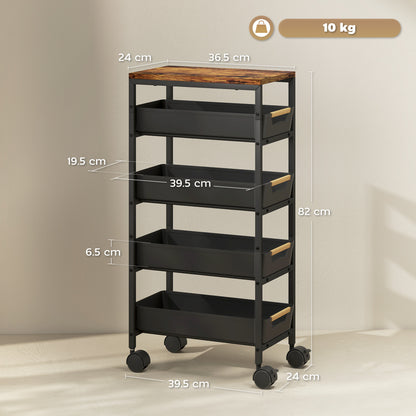 HOMCOM 5-Tier Storage Trolley on Wheels - Black