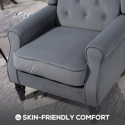HOMCOM Wingback Accent Chair, Retro Upholstered Button Tufted Occasional Chair for Living Room and Bedroom, Grey