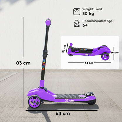 AIYAPLAY Three-Wheel Foldable Electric Scooter for Kids Aged 6-10 Years, Purple