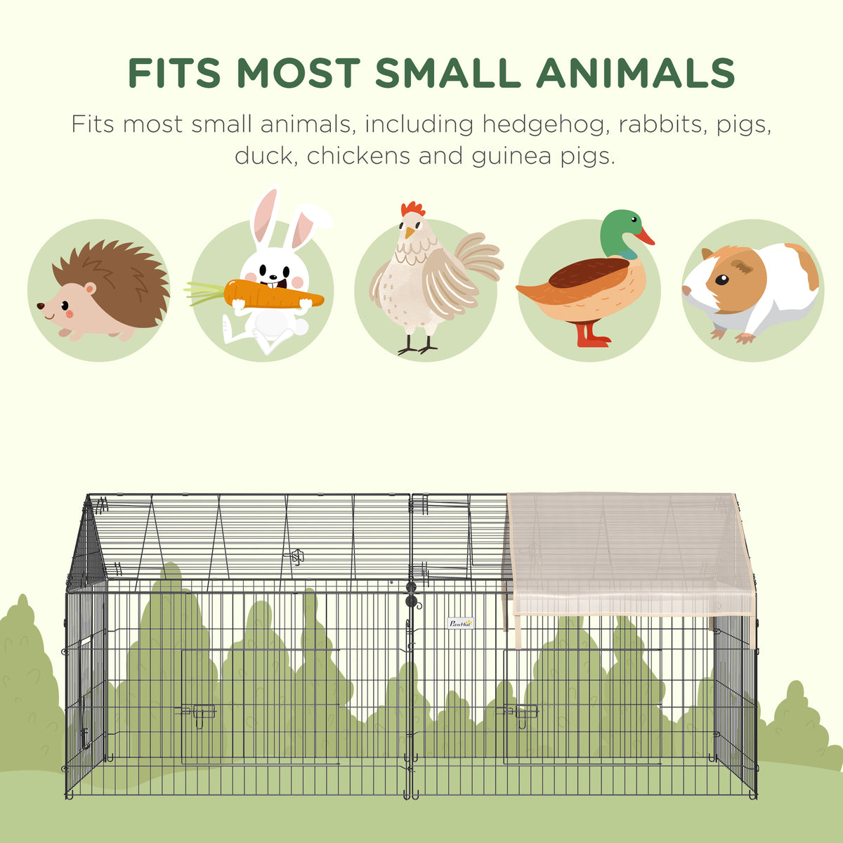 PawHut Metal Rabbit Run Playpen, Guinea Pig Cage, 220 x 103 x 103cm, Beige