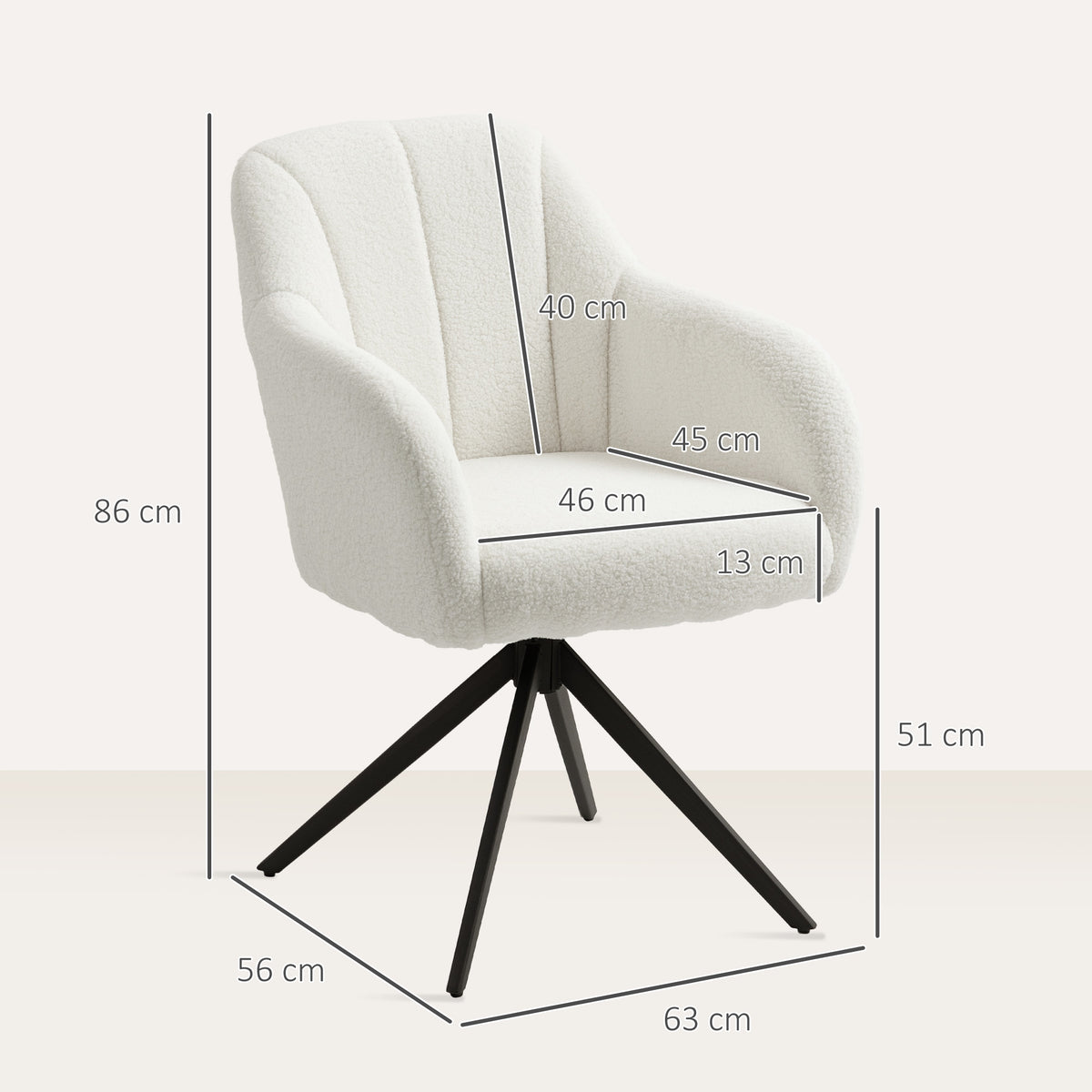 HOMCOM 360 Degree Swivel Accent Chair, Teddy Fleece Fabric Armchair, White